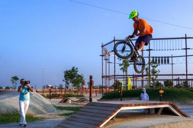 Abu Dhabi, United Arab Emirates, November 8, 2020. The new Hudayriyat Leisure and Entertainment District at Hudayriyat Island. The Circuit X BMX park. Victor Besa/The National Section: NA Reporter: Haneen Dajani