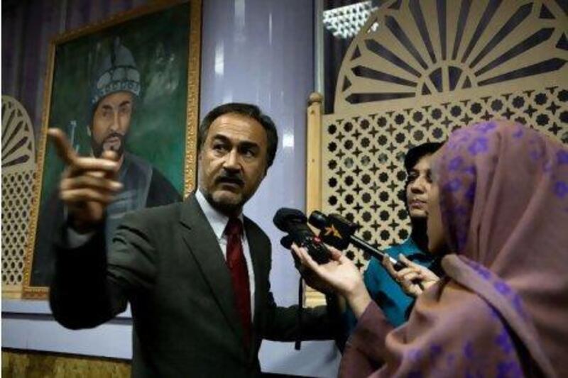 Daoud Sultanzoy at a press conference in Kabul called to highlight his protest over the vote count conducted by the Independent Election Commission during Afghanistan's 2010 parliament elections. Elissa Bogos for The National)