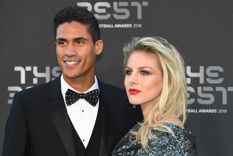 France and PSG defender Raphael Varane and his wife Camille Tytgat arrive for the Best FIFA Football Awards.  EPA