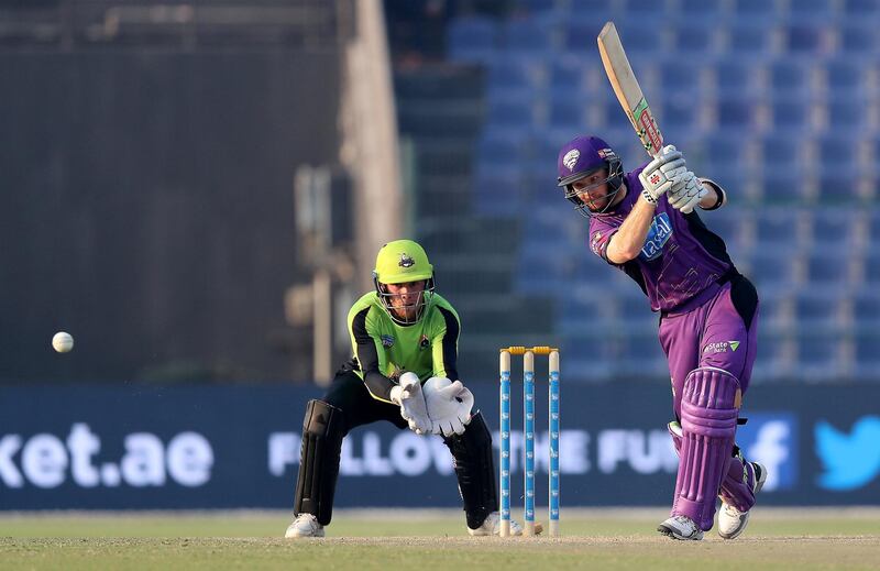 ABU DHABI , UNITED ARAB EMIRATES, October 05, 2018 :- Charles Wakim of Hobart Hurricanes playing a shot during the Abu Dhabi T20 cricket match between Lahore Qalanders vs Hobart Hurricanes held at Zayed Cricket Stadium in Abu Dhabi. ( Pawan Singh / The National )  For Sports. Story by Amith