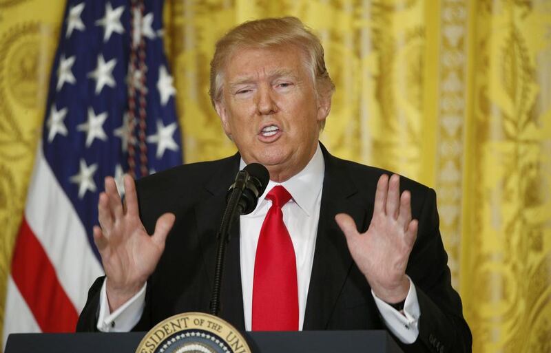 US president Donald Trump answers questions during a news conference at the White House in Washington on February 16, 2017.   Kevin Lamarque / Reuters