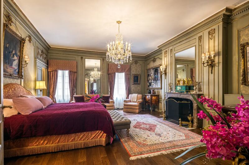 The mansion has nine bedrooms, including five suites, seven full bathrooms, as well as staff bedrooms. 