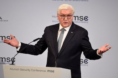 German President Frank-Walter Steinmeier speaks at the opening session on the first day of the Munich Security Conference in Germany. AP Photo