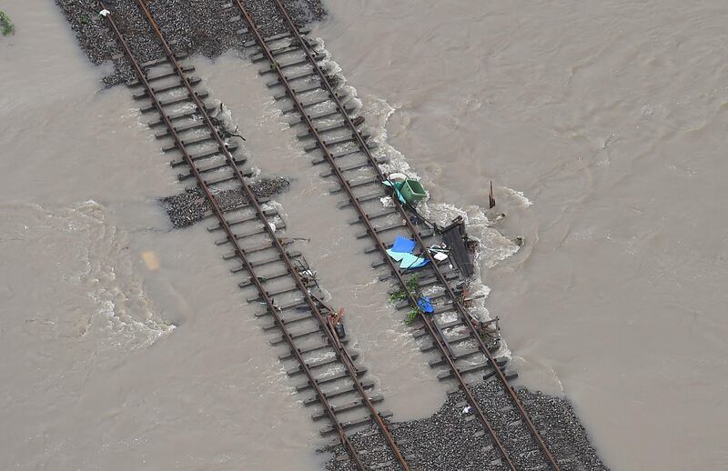 A damaged section of the main railway line is seen in Townsville. Getty Images