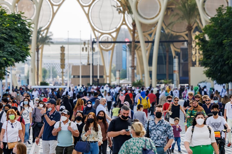 The Expo has reported record visitors numbers in recent days, as school trips resume and more countries ease travel restrictions. Photo: Expo 2020 Dubai