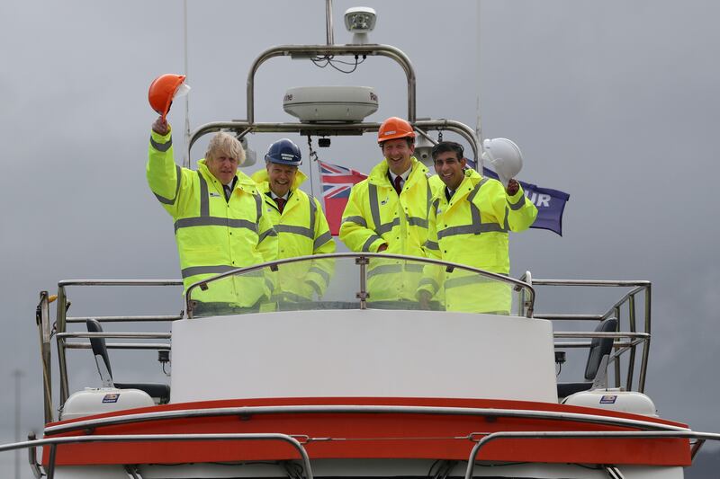 With former prime minister Boris Johnson during a visit to PD Ports on the River Tees in March 2021. Getty Images