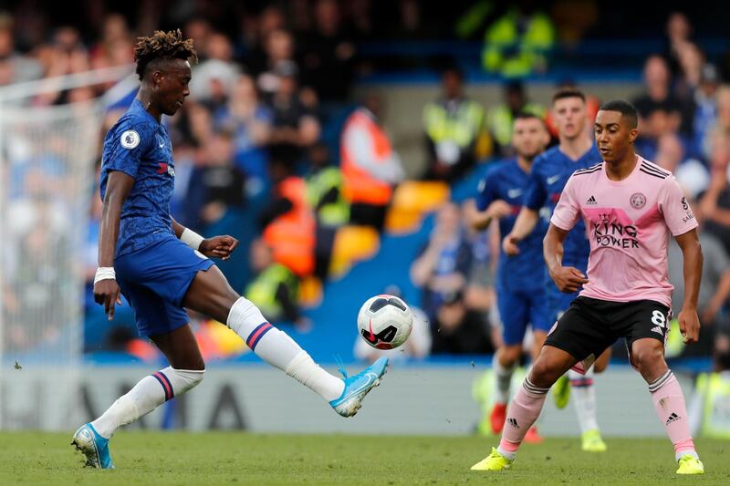 Tammy Abraham looks to control the ball. AP