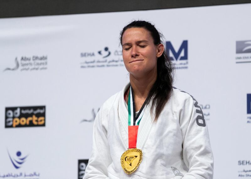 ABU DHABI, UNITED ARAB EMIRATES. 20 NOVEMBER 2019. 
MAGDALENA LOSKA, POLAND, wins over Yara Kakish, Jordan, in ADULTS JIU-JITSU FEMALE -70 KG category, at the Jiu Jitsu World Championship, held in Mubadala Arena.
(Photo: Reem Mohammed/The National)

Reporter:
Section: