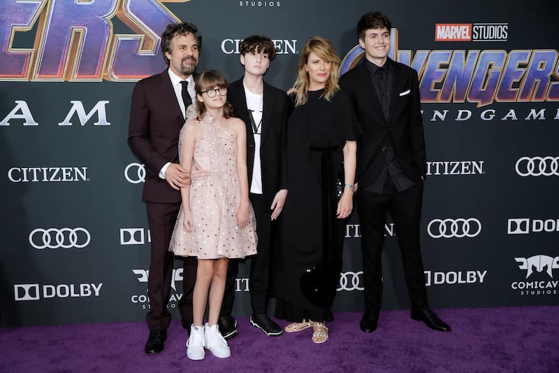 Mark Ruffalo and family at the world premiere of 'Avengers: Endgame' at the Los Angeles Convention Center on April 22, 2019. Reuters