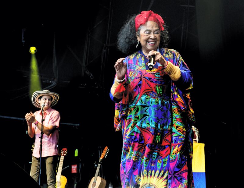 Colombian singer Toto la Momposina performs at the Womad festival at Charlton Park in Wiltshire, July 2015. (Photo by Judith Burrows/Getty Images) *** Local Caption *** Toto la Momposina