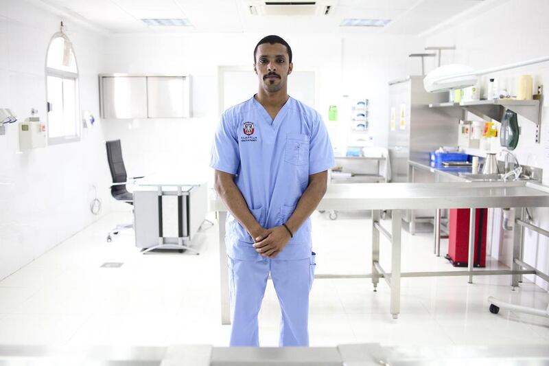 Hamdan Al Qubaisi, a mortuary technician at Sheikh Khalifa Medical City’s morgue. Lee Hoagland / The National