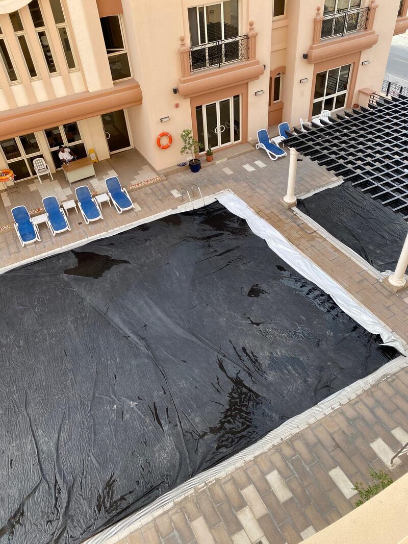 A number of community pools in residential areas in Dubai have been closed off to tenants until further notice. Courtesy: Canal Residence West resident 