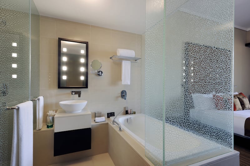 The bathroom of the deluxe room at Southern Sun Abu Dhabi hotel. Courtesy Southern Sun Abu Dhabi
