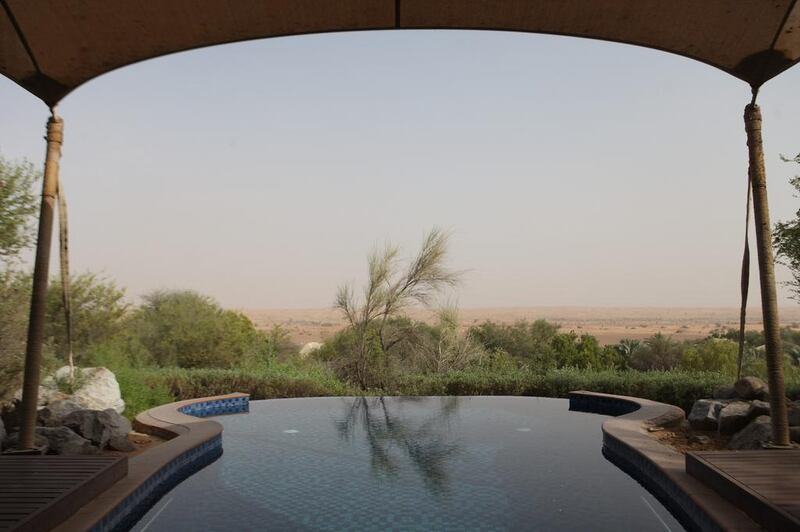 The Al Maha Resort is named after the endangered Arabian animal. Years ago they populated this country but due to overhunting they can only be found on the natural reserve that is also home to this luxurious desert resort, which features private villas, a spa, a restaurant, and a unique ambience, among other things. Seen here is the suite’s private swimming pool. Lee Hoagland / The National