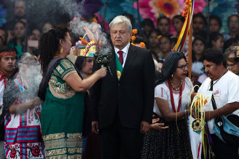 Andres Manuel Lopez Obrador  takes part in an indigenous ceremony during the presidential inauguration event. Bloomberg