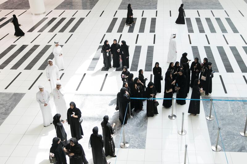 ABU DHABI, UNITED ARAB EMIRATES - OCTOBER 08, 2018. 

Students arrive at Mohammed Bin Zayed Council for Future Generations sessions, held at ADNEC.



(Photo by Reem Mohammed/The National)

Reporter: SHIREENA AL NUWAIS + ANAM RIZVI
Section:  NA