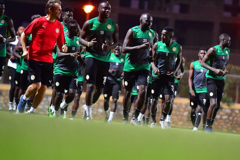 Senegal's players train in Cairo.