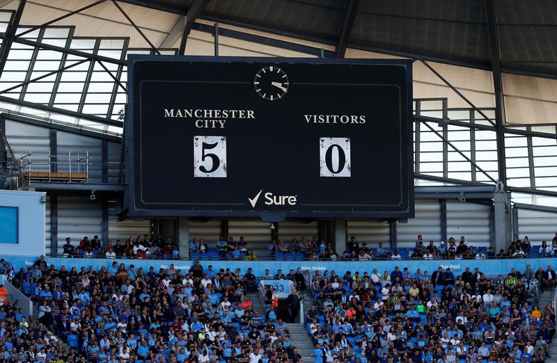 General view of the scoreboard at the Etihad Stadium. Reuters