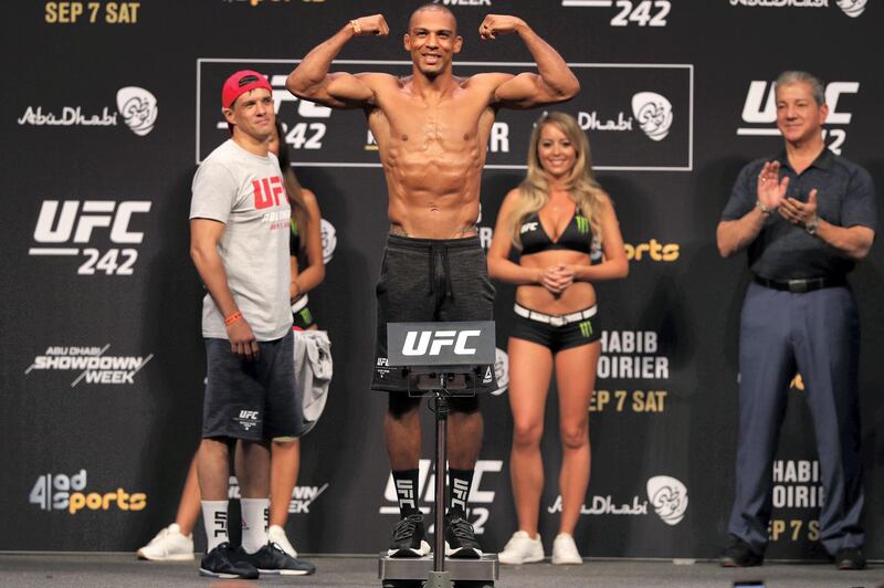 Abu Dhabi, United Arab Emirates - September 06, 2019: Edson Barboza weights in before his fight with Paul Felder at UFC 242. Friday the 6th of September 2019. Yes Island, Abu Dhabi. Chris Whiteoak / The National