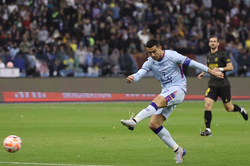 Riyadh All-Star's Portuguese forward Cristiano Ronaldo takes a shot.  AFP