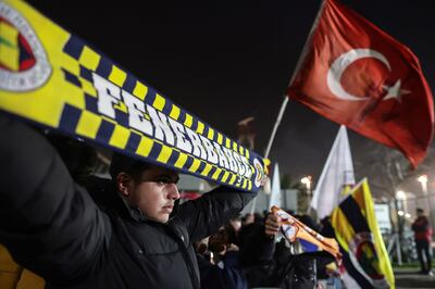 Fenerbahce supporters wait for the team's arrival at Sabih Gokcen Airport in Istanbul, Turkey, on Saturday after the postponement. EPA