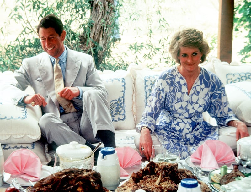 Prince Charles, Prince of Wales and Diana, Princess of Wales in Al Ain during a visit to the UAE in March 1989