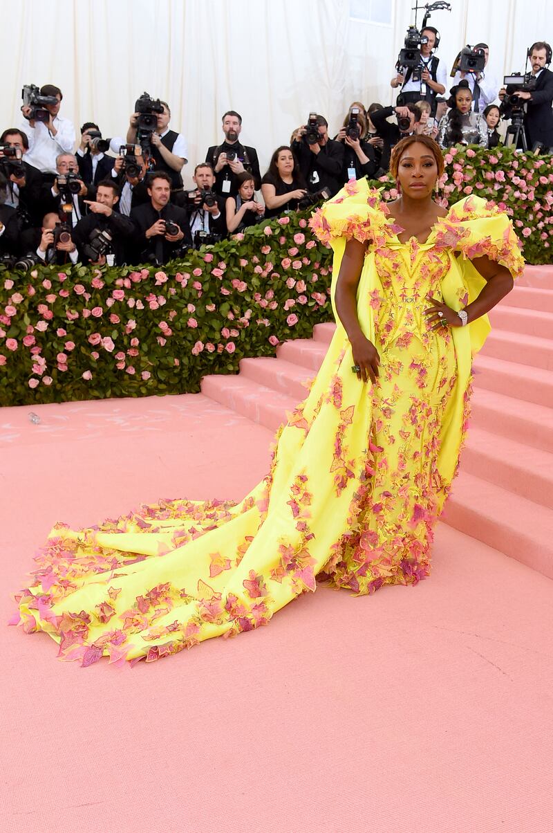Serena Williams, in a yellow floral Versace gown, attends the 2019 Met Gala at the Metropolitan Museum of Art on May 6, 2019 in New York City. AFP