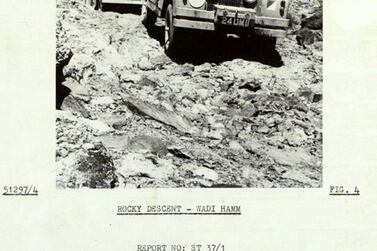 Land Rovers being put through their paces in Abu Dhabi's western region. Courtesy Arabian Gulf Digital Archive 