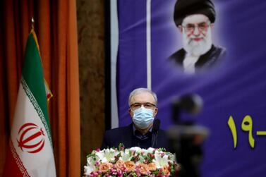 Saeed Namaki, Iran's Health minister, speaks at the Covid-19 vaccination commencement ceremony at Imam Khomeini Hospital, in Tehran, on February 9, 2021. Reuters.