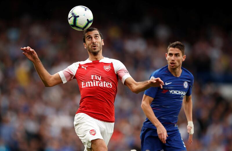Soccer Football - Premier League - Chelsea v Arsenal - Stamford Bridge, London, Britain - August 18, 2018  Arsenal's Henrikh Mkhitaryan in action  Action Images via Reuters/John Sibley  EDITORIAL USE ONLY. No use with unauthorized audio, video, data, fixture lists, club/league logos or "live" services. Online in-match use limited to 75 images, no video emulation. No use in betting, games or single club/league/player publications.  Please contact your account representative for further details.