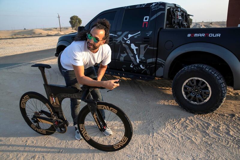 DUBAI UNITED ARAB EMIRATES. 24 NOVEMBER 2020. Omar Nour of Ventum bicycles, at the Al Qudra track, a region-made super fast bicycles. (Photo: Antonie Robertson/The National) Journalist: Nick Webster. Section: National.
