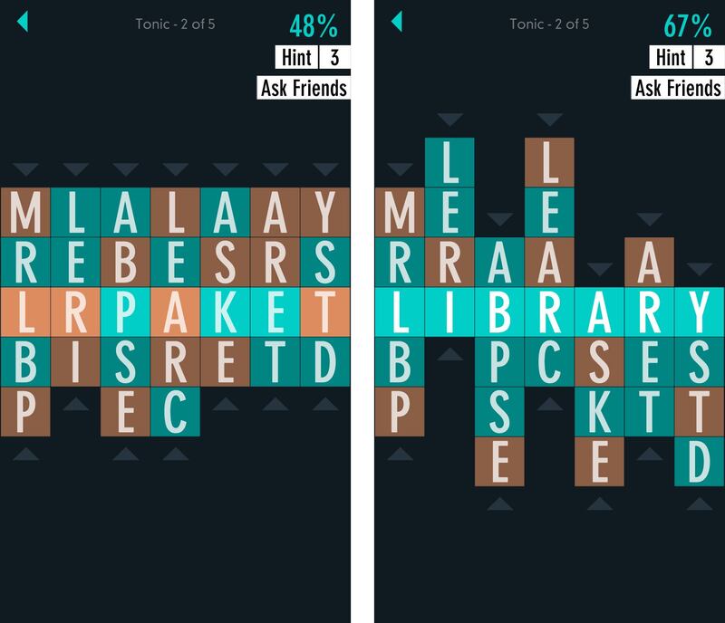'TypeShift' allows players to spell words using sliding letters in columns.