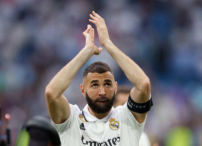 Real Madrid's Karim Benzema applauds fans after the match against Athletic Bilbao at the Santiago Bernabeu - his last game for the club. Reuters