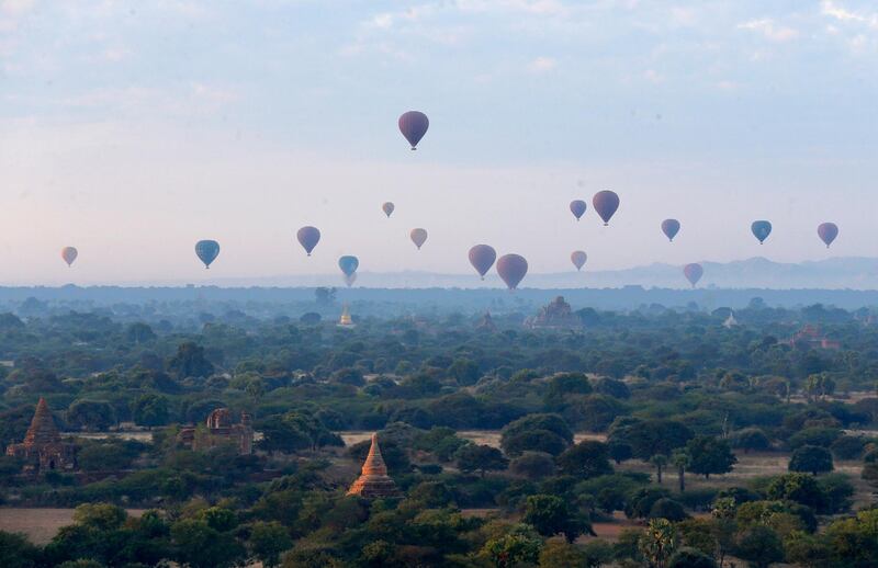 Balloons float above Bagan, the ancient temple city of Myanmar, at sunrise. EPA