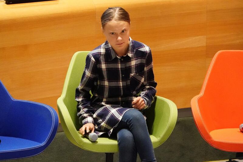 Swedish environmental activist Greta Thunberg appears at the Youth Climate Summit at United Nations HQ in the Manhattan borough of New York, New York, U.S., September 21, 2019. REUTERS/Carlo Allegri