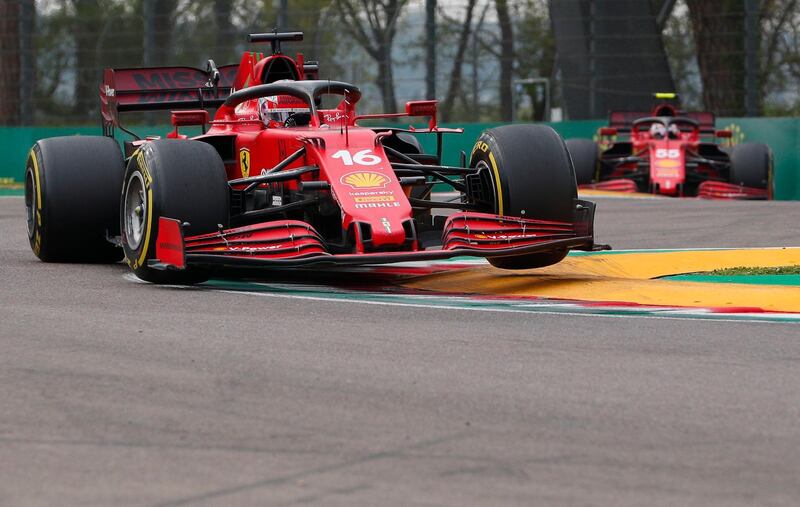 Ferrari's Charles Leclerc races at Imola on Sunday. Reuters