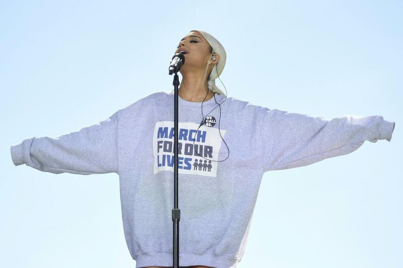 Ariana Grande also performed at the DC rally, she encountered another iteration of violence when her 2017 Manchester, England, concert was bombed, killing 22 people and injuring scores of others. AFP