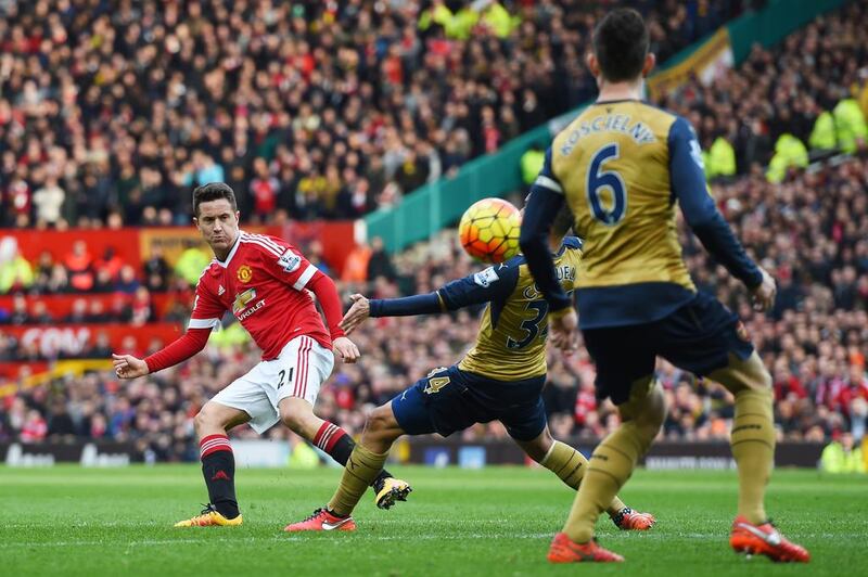 Ander Herrera of Manchester United scores his team’s third goal during the Barclays Premier League match between Manchester United and Arsenal at Old Trafford on February 28, 2016 in Manchester, England. (Photo by Shaun Botterill/Getty Images)