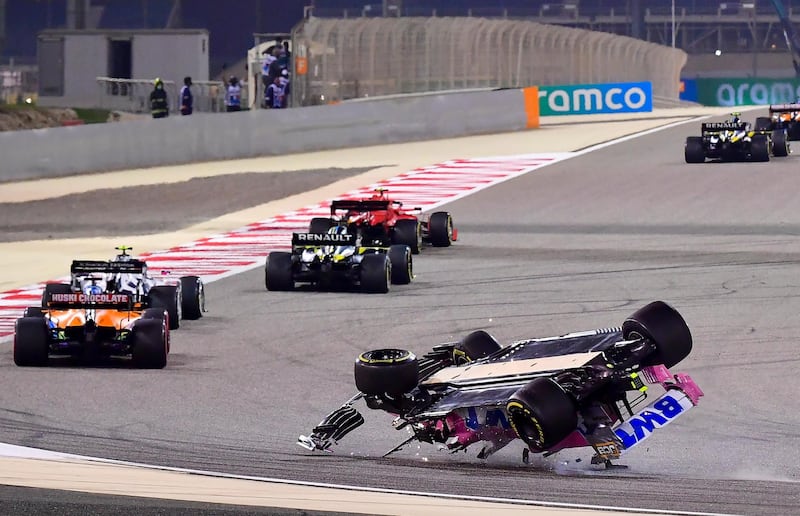 Racing Point's  Lance Stroll crashes in Bahrain. EPA