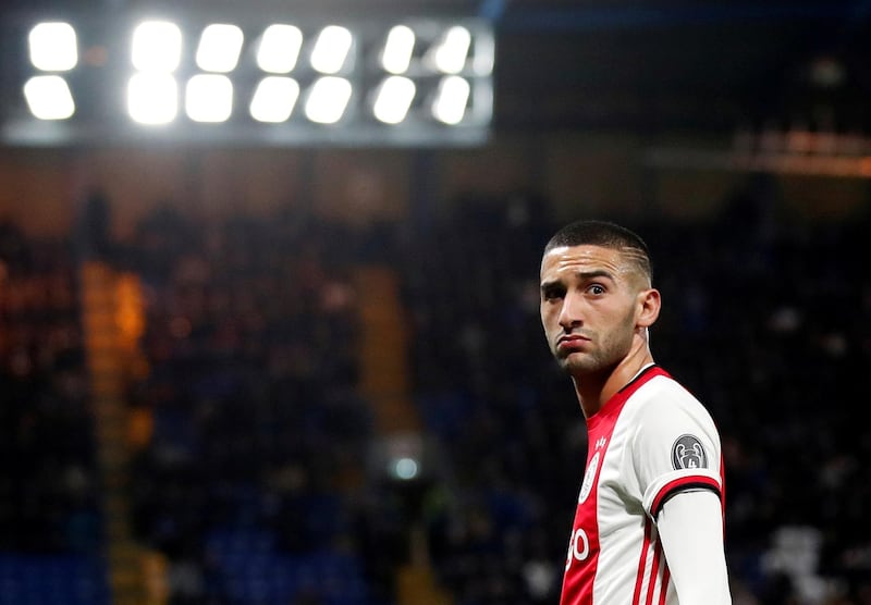 FILE PHOTO: Soccer Football - Champions League - Group H - Chelsea v Ajax Amsterdam - Stamford Bridge, London, Britain - November 5, 2019  Ajax's Hakim Ziyech celebrates their third goal   REUTERS/David Klein/File Photo