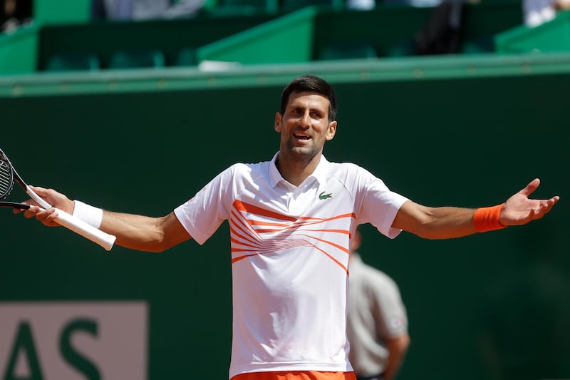 Serbia's Novak Djokovic reacts as he plays Russia's Daniil Medvedev during their quarterfinal match of the Monte Carlo Tennis Masters tournament in Monaco, Friday, April 19, 2019. (AP Photo/Claude Paris)