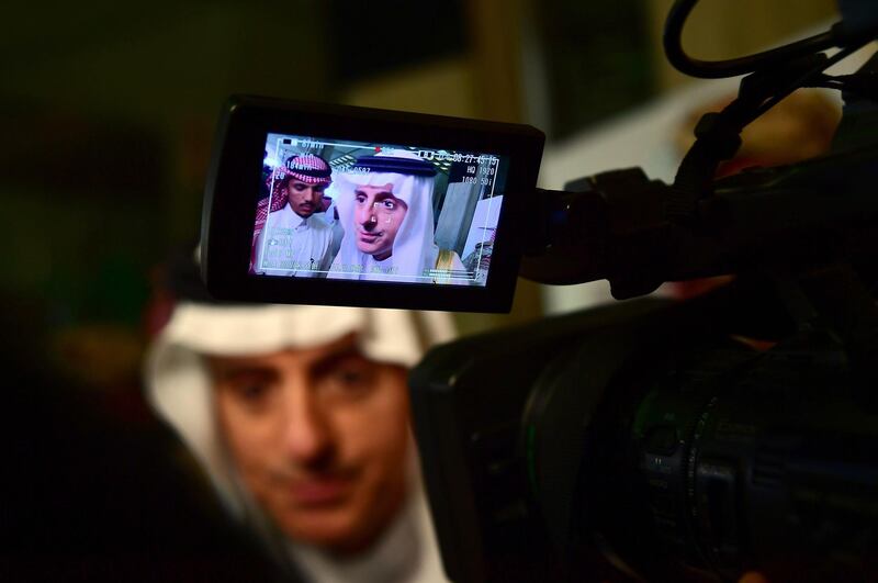 Saudi Arabia's Foreign Minister Adel al-Jubeir speaks to journalists following the preparatory meeting of Arab Foreign Ministers ahead of the 28th Summit of the Arab League in Riyadh. Giuseppe Cacace / AFP Photo