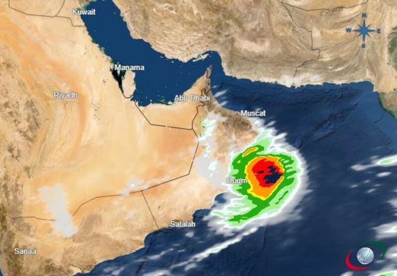 The weather forecast for Tuesday, when Tropical Storm Hikaa is due to make landfall in Oman. Courtesy National Centre of Meteorology