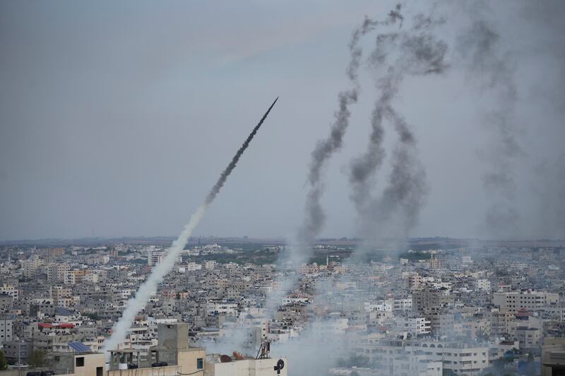 Rockets were launched by Palestinian militants from the Gaza Strip towards Israel on Saturday. AP