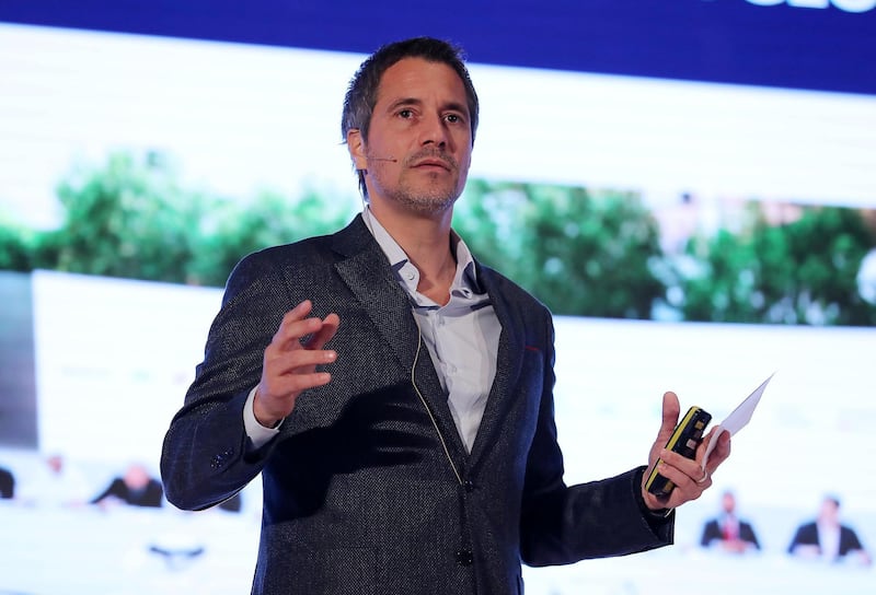 DUBA , UNITED ARAB EMIRATES , NOV 1   – 2017  :- Dany Farha , CEO & Managing Partner , BECO speaking during the Boost MENA conference held at the FIVE Palm Jumeirah Dubai hotel on Palm Jumeirah in Dubai. (Pawan Singh / The National) Story by Sarah Townsend