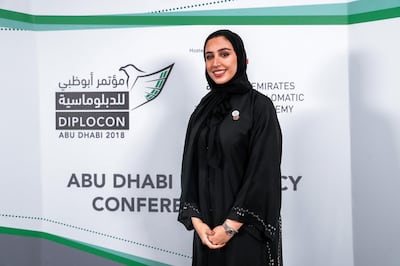 Abu Dhabi, U.A.E., November 15, 2018.  
DIPLOCON AUH 2018 day 2.  Emirati Students.  -- Bakhita Al Remeithi
 Victor Besa / The National
Section:  NA
Reporter:  Daniel Sanderson