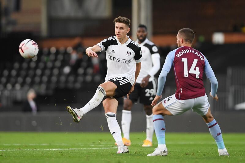 Fulham's Tom Cairney in action with Aston Villa's Conor Hourihane. Reuters