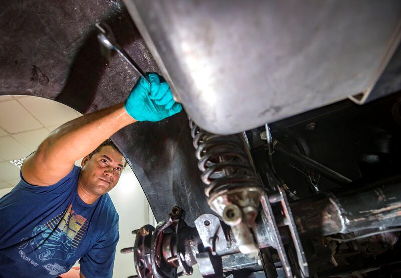 Dubai, United Arab Emirates - June 11th, 2018: Photo project. John B. Fletcher fixes and restores a 1965 Shelby cobra at Jeepers Auto Mechanical / Classic Cars Dubai. Monday, June 9th, 2018 Al Quoz, Dubai. Chris Whiteoak / The National