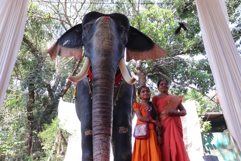 The temple's head priest said the mechanical elephant 'will help us to conduct our rituals and festivals in a cruelty-free way'
