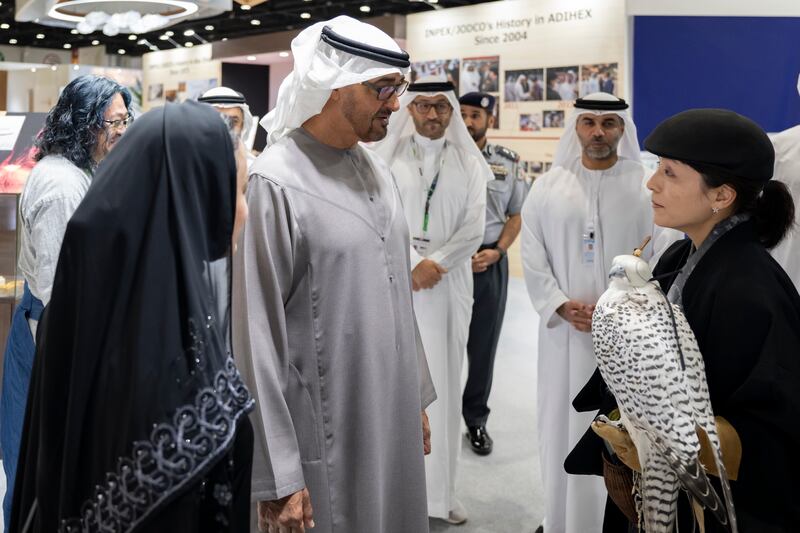 President Sheikh Mohamed visits day three of the Abu Dhabi International Hunting and Equestrian Exhibition, or Adihex, at the Abu Dhabi National Exhibition Centre. Mohamed Al Hammadi / UAE Presidential Court
